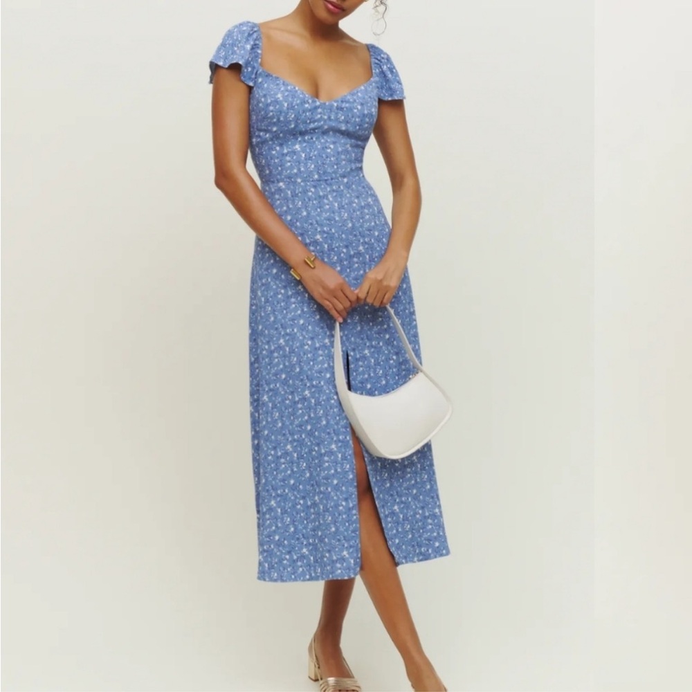 Reformation Blue Floral Midi Dress
